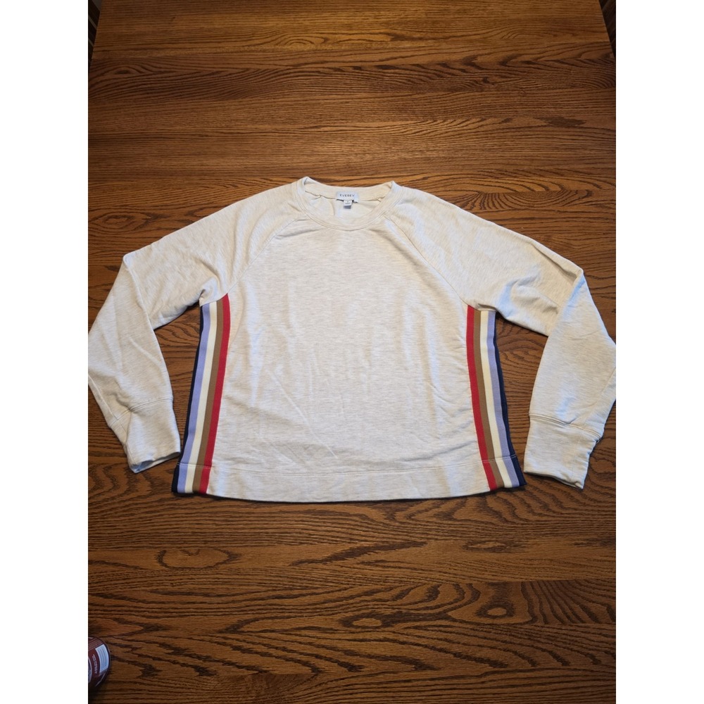 Evereve Taylor Striped Trim Crew Neck Sweatshirt Womens Size Small Oatmeal Soft